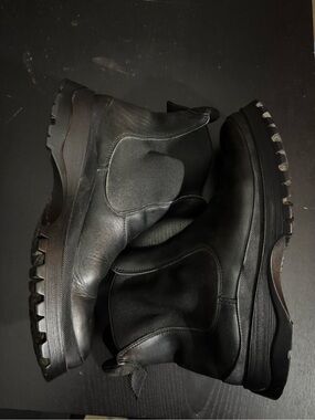 Prada Men’s Size 9 Black Leather Boots, Chelsea, Chunky Lug Sole